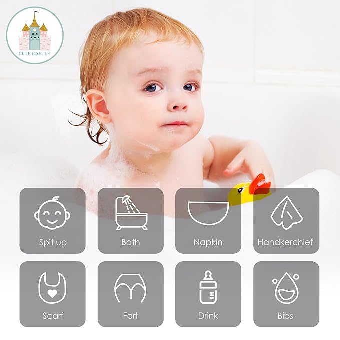 Cute Castle 12 Pack Muslin Baby Washcloths - Large 12'' by 12'' - Ultra Soft 100% Cotton - Super Absorbent Burp Cloths for Unisex, Boy, Girl -Honey
