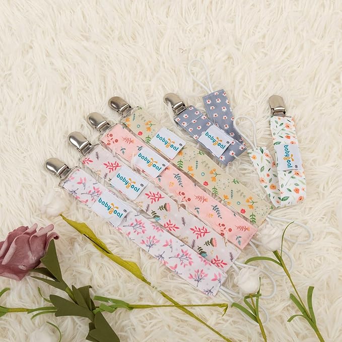 Babygoal Floral Pacifier Clips, 6 Pack Pacifier Holder Clips 6MP21