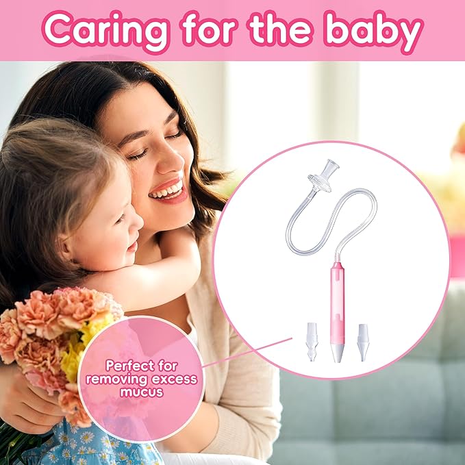 Baby Nasal Aspirator with 25 Hygiene Filters, Soft Silicone Tips Nose Cleaning Tweezer for Infants and Toddlers,Pink