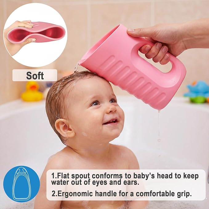 Babylush Baby Bath Rinse & Shower Cup, 1000ml EVA Foam Pitcher for Toddlers (Pink)