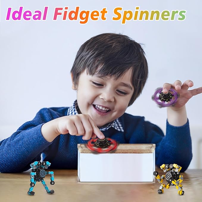 Valentines Day Gifts Transformable Fidget Spinners Toys 4 Pcs for Kids and Adults Stress Relief Sensory Toys for Boys and Girls Age 8-13 Fingertip Gyros Easter Basket Stuffers for Teens