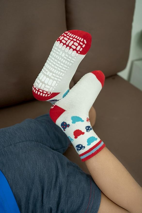 RATIVE Non Skid Anti Slip Crew Socks With Grips for Baby Infant Toddlers Kids Boys