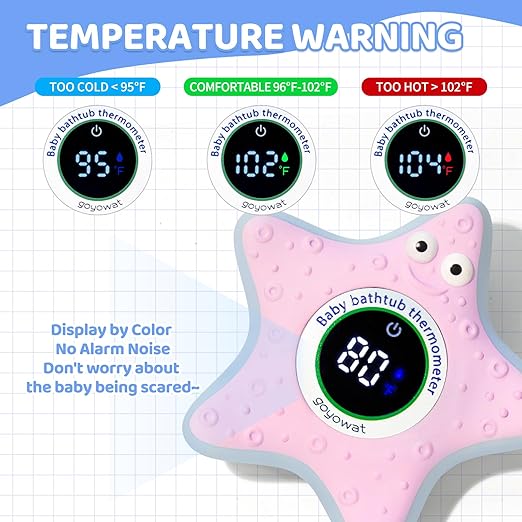 Bath Thermometer with LED Display and Temperature Warning, Digital Room Fahrenheit Water Temperature Thermometer, Infant Bath Toys Floating Toy Safety Thermometer for Kids Newborn, Yellow