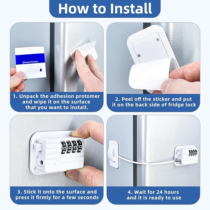 Refrigerator Lock, Heavy Duty Fridge Locks for Kids, Freezer Lock with Combination for Refrigerator Drawer Cabinet Safety, Easy to Install No Keys Needed White