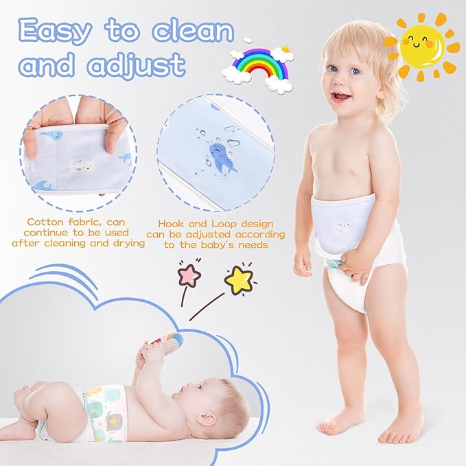 4Pcs Baby Infant Umbilical Cord Belly Bands Cartoon Cotton Soft Baby Belly Belt, Adjustable Newborn Belly Button Wrap, Baby Tummy Wrap for Protection, Baby Gifts for 0 to 12 Months(Whale)