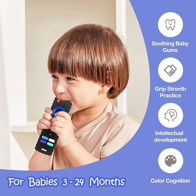 YAPROMO Baby Teething Toys,Reomte Teether Toys, Silicone Chew Toy for Babies 18+ Months, Remote Control Shape Teething Toys, Early Educational Toy BPA Free & Refrigerator Safe
