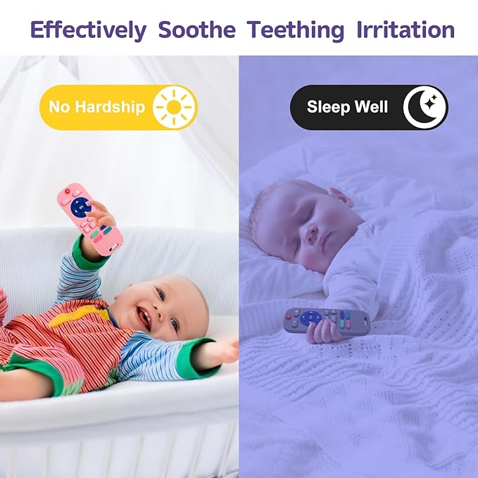 Hooku 2 Pack Silicone Teething Toys for Babies 0-6 Months, Teethers for Babies 6-12 Months, Remote Teether for Baby, Sensory Toys for Babies, Baby Chew Toys