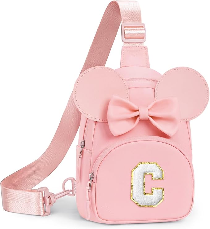 YOOLIFE Initial Fanny Pack for Girls Kids, Sling Bag Crossbody Purse Bag for Little Girls Purse, Birthday Gifts for 2 3 4 5 6 7 8 Year Old Girl Kids, Personalized Gifts for Daughter Sister, Pink (C)