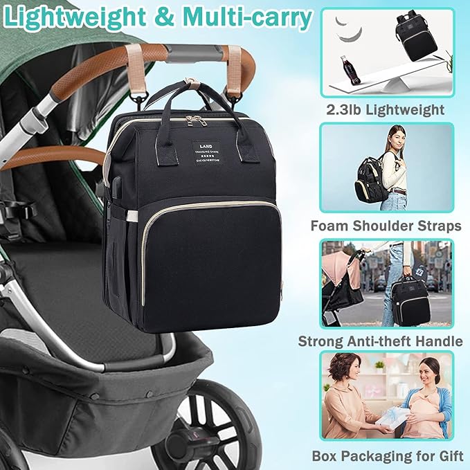 Baby Diaper Bags with Changing Station,900D Oxford Waterproof Diaper Bag Backpack for Moms Dads with USB Charging Port,Large Capacity Baby Essentials(Ungrade Black)