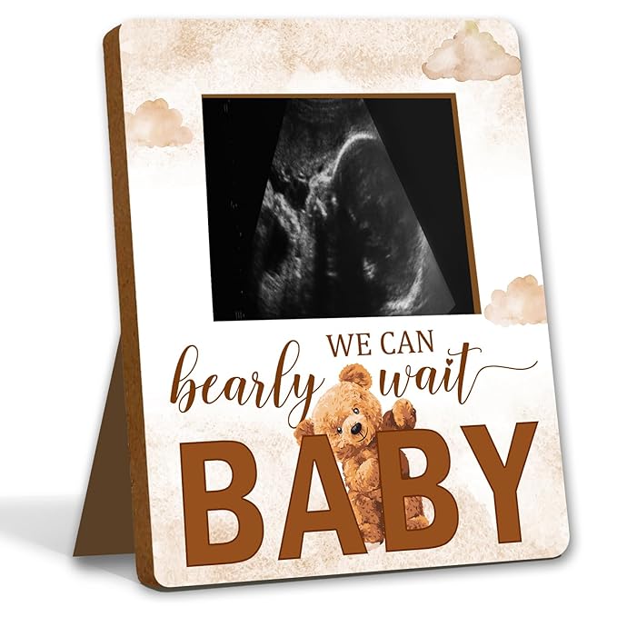 ALodr Bear Baby Shower Decorations, Baby Shower Sign Picture Frame, Cute Bear Shower Gender Reveal, Pregnancy Milestone Keepsake, Pregnancy Announcement Sonogram Photo Frames,Brown