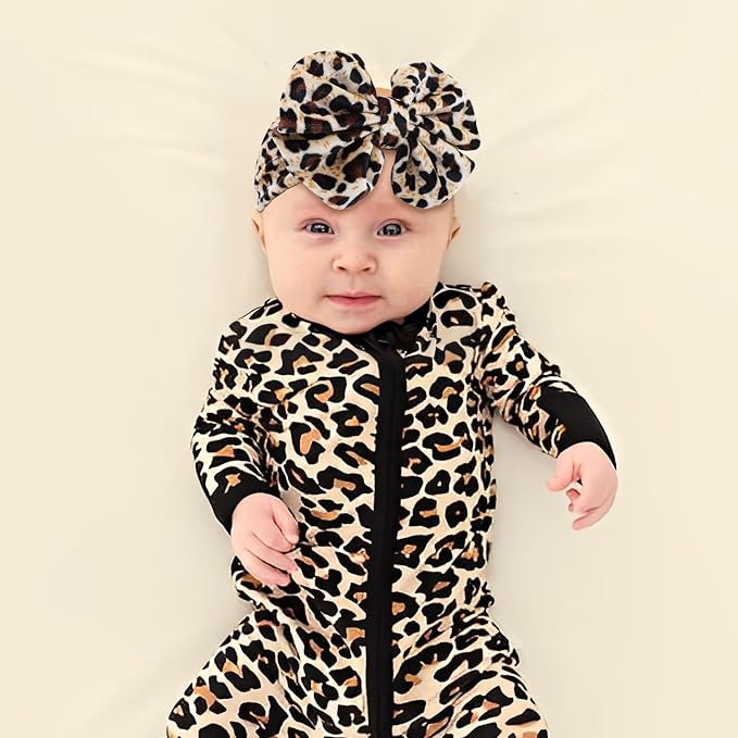 YanJie Baby Girl Headbands with Bows, Soft Elastics Handmade Velvet Hairbands and Accessories for Infant Toddlers Kids in Khaki, Beige, Leopard