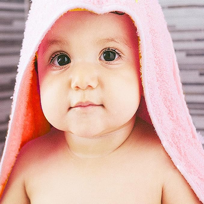 Baby Hooded Bath Towel 31.5"x31.5" Ultra Absorbent Soft Coral Fleece, for Newborn Infant Toddler Up to 3 Years, Unisex Bathrobe Blanket for Boys & Girls 2PCS(Sakura Pink)