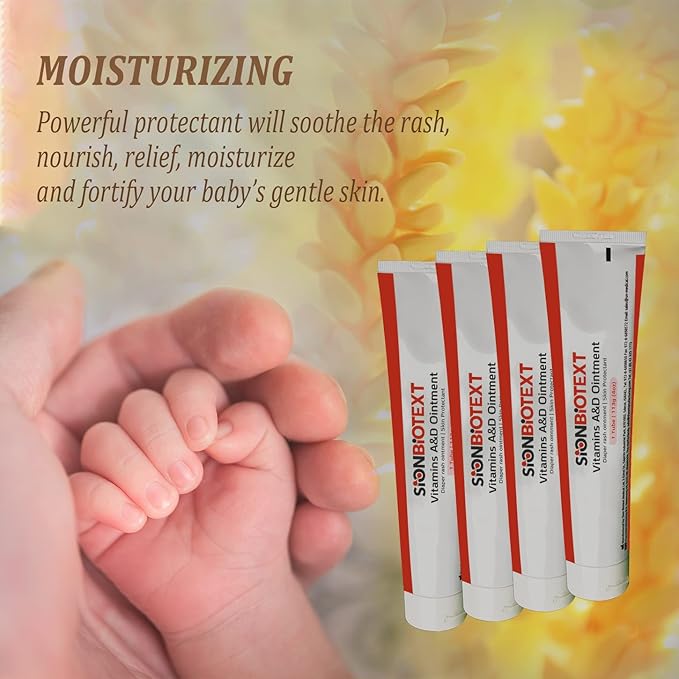 A and D Ointment by Sion Biotext Baby Diaper Rash Vitamin A + D Healing Cream for Dry Irritated Skin, Cuts, Burns Soothing Baby Care Medical Moisturizer + First Aid. (4 Ounce (Pack of 4)