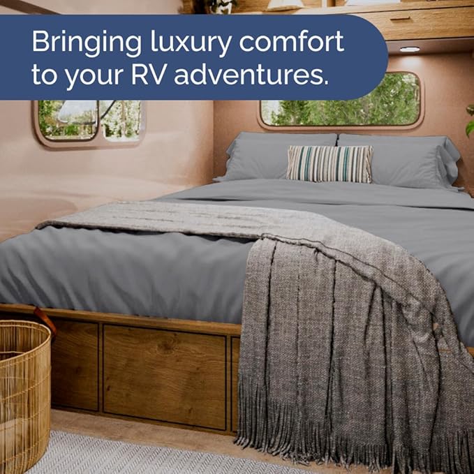 Short Queen RV Size 4 Piece Sheet Set - Comfy Breathable & Cooling Bed Sheets Set - Hotel Luxury Bedding for Women, Men, Kids, Teens, Boys & Girls - Deep Pockets & Ultra-Soft - Oeko-Tex - Steel Blue