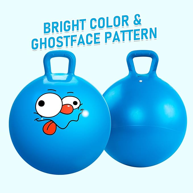 U&C Planet Hopper Ball 18 inches Bouncy Ball with Handle for Kids Age 3-6 Hoppity Hop Sit and Bounce Jumping Hopping Ball with Pump and Gift Box Great Gift for Birthday Christmas, Blue
