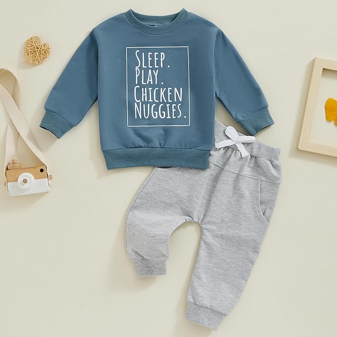 Baby Boy Fall Clothes Set Long Sleeve Letter Print Sweatshirt Pants Toddler Infant Outfits 6 12 18 24 Months 2T
