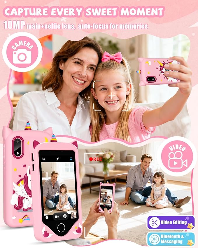 Kids Smart Phone for Girls - Safest Phone for Kid & Teens, Talk & Text - Kids Cell Phone Toy, 4.2'' Touchscreen, Dual Cameras, Games, 32GB Card (Blush)