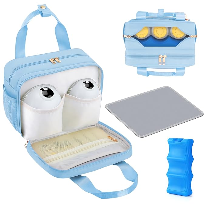 PIIOSER Breastmilk Cooler Bag with Ice Pack, Compatible with Wearable Breast Pumps & Accessories - Portable Breast Pumps Carrying Case for Nursing & Working Moms, Blue