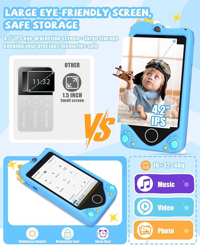 Kids Smart Phone for Girls - Safest Phone for Kid & Teens, Talk & Text - Kids Cell Phone Toy, 4.2'' Touchscreen, Dual Cameras, Games, 32GB Card (Sky Blue)
