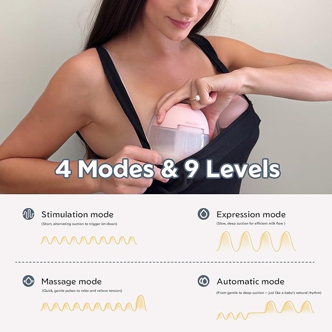 MomMed S33 Wearable Breast Pump, Ultra-Quiet in-Bra Pump for Work & Night, One-Tap Pause, Night Light, Leakproof, 4 Modes 9 Levels, 17/19/21mm Inserts (Pink, 2 Pack)