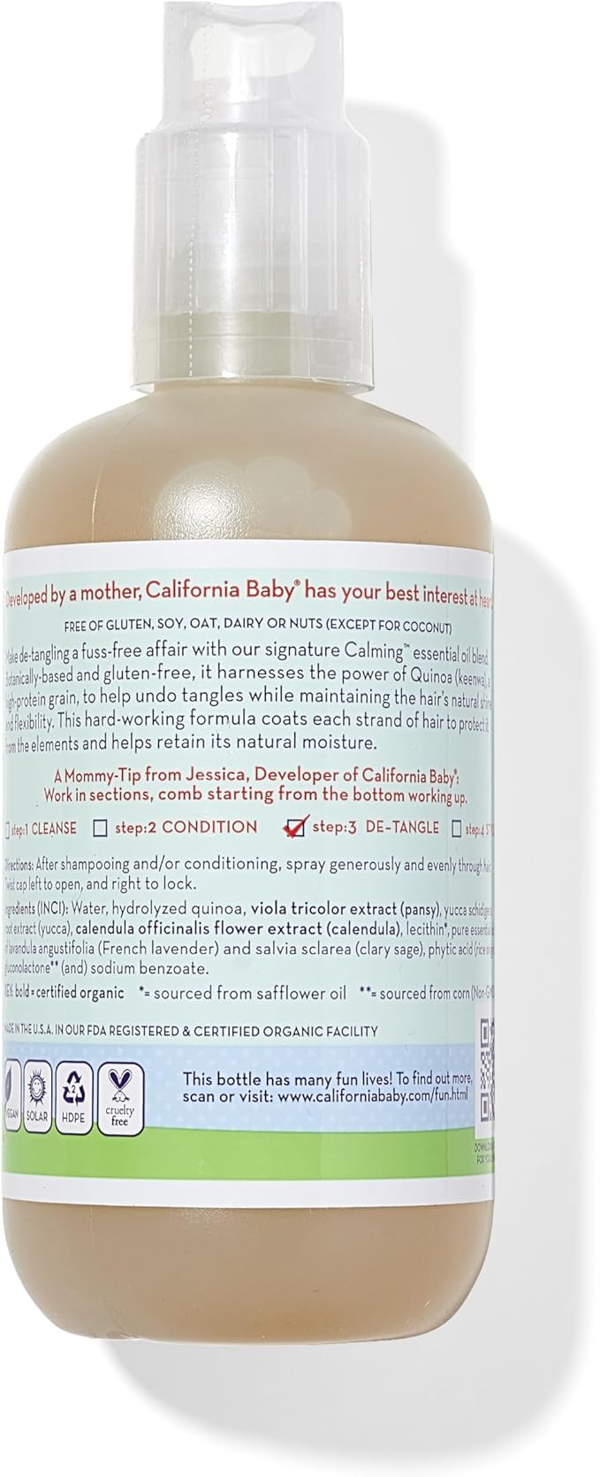 California Baby Calming Hair Detangler Spray | Plant-Based Detangler Spray for Kids | Lavender Scent | Detangles & Adds Shine | 251 mL / 8.5 oz.