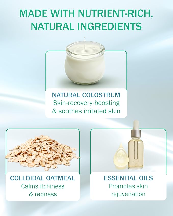 Eczema Cream for Kids & Adults, Colloidal Oatmeal & Colostrum Daily Moisturizing Body Lotion for Sensitive Skin, Soothing Eczema Treatment Relief for Dry & Itchy Skin, Steroid- & Fragrance-Free, 4 oz