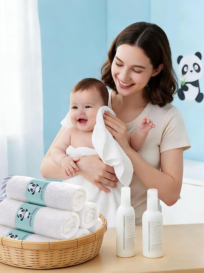 HIPHOP PANDA Baby Washcloths, Rayon Made from Bamboo - 2 Layer Ultra Soft Absorbent Newborn Bath Face Towel - Reusable Baby Wipes for Delicate Skin - Gray Stripe, 6 Pack