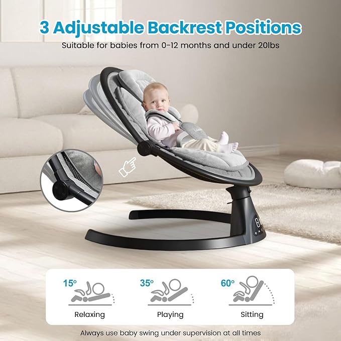 Lulabelle Baby Swings for Infants, 3-in-1 Infant Swing, 5 Sway Speeds | 10 Preset Lullabies & Bluetooth, Portable Newborn Swing for Home or Travel | Electric Baby Swing with Adjustable Height