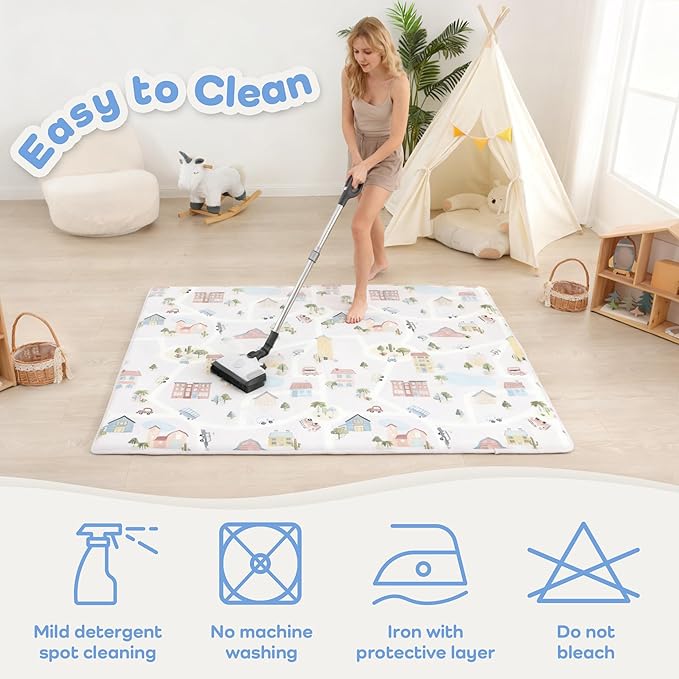 1.3" Thick Educational Baby Floor Play Mat 59x 71, Basic Padded Memory Foam Mat, Non-Slip Plush Playmat for Nursery Playroom Classroom (Community)