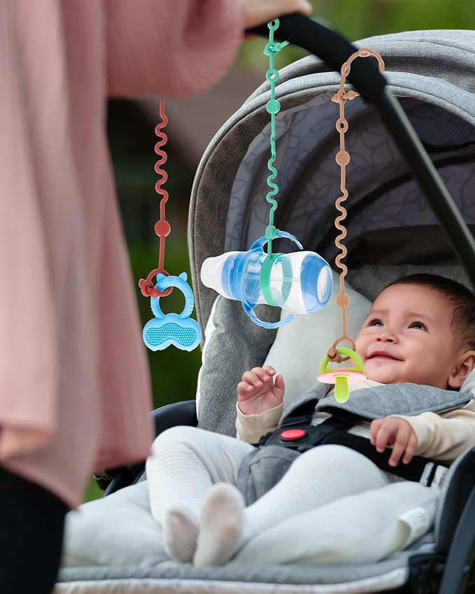 Toy Straps for Baby, 5pcs Adjustable Toy Holder for Stroller Accessories, Silicone Tether Pacifier Clip, No Throw Travel Essential Leash for High Chair, Car Seat (4-Pack)