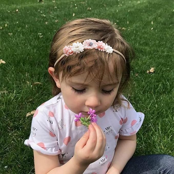 Baby Girl Headbands Nylon Flower Elastic Hairbands 3pcs Hair Accessories Gift for Newborn Infant Toddlers (17A#)