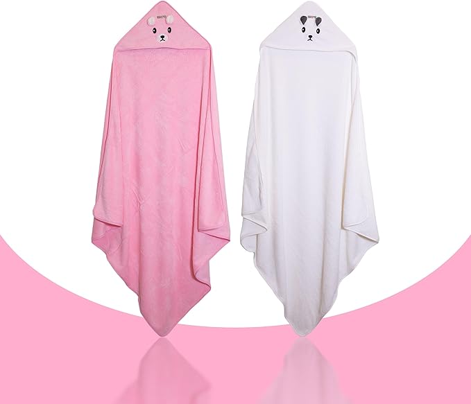 Ioly's Hooded Baby Bath Towels for Newborn Essentials 41" Set of 2 Towels with Hood for Kids Babies Toddler Infant (Large) Baby Towel Cosas para Bebes recien nacidos Bath Items (White and Pink)