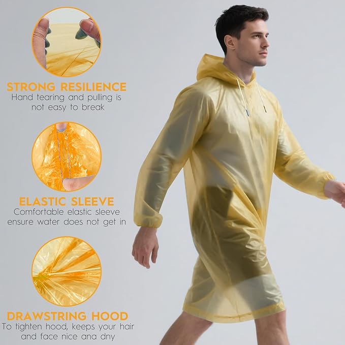 6 & 20 & 50 Pack Disposable Rain Ponchos for Adults/Youth, Waterproof PE Raincoats with Drawstring, Camping/Emergency
