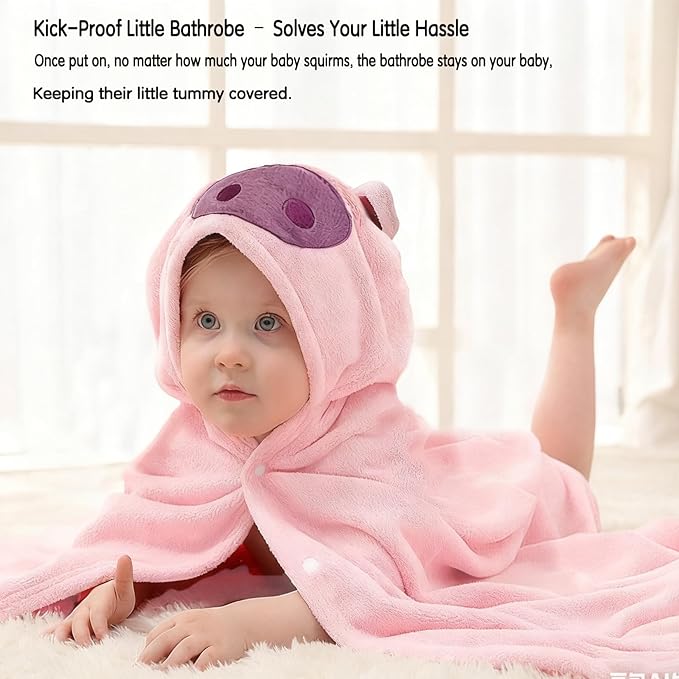 Toddler Bath Towel Baby Towels with Hood 27.5"X55" Ultra Absorbent Soft Bathrobe Blanket Kids Shower Towel for Girls and Boys (Blush)