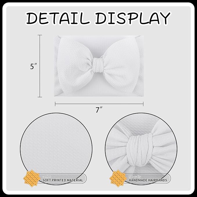 YanJie Hairband - Big Bows for Baby Girls Black & White, 2 Count (Pack of 2), Polyester, Hair Accessories, Unisex-Babies, Newborn, Infant, Toddlers, 0-6Months