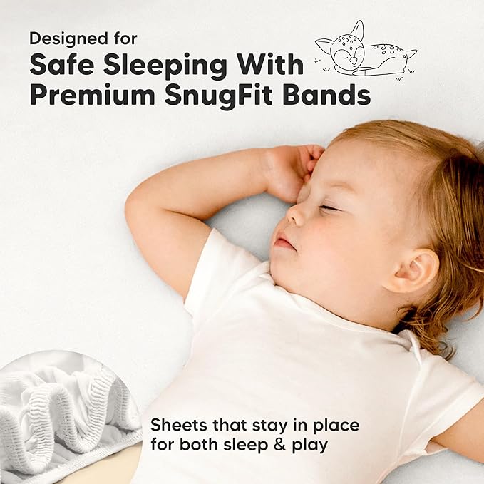 Pack and Play Sheets Fitted - 2-Pack Mini Crib Sheets for Pack N Play Mattress 38x26, Soft & Cozy, Neutral Toddler Playard Bedding, Snug Fitted Mini Baby Crib Mattress Cover Boy, Girl (Soft White)