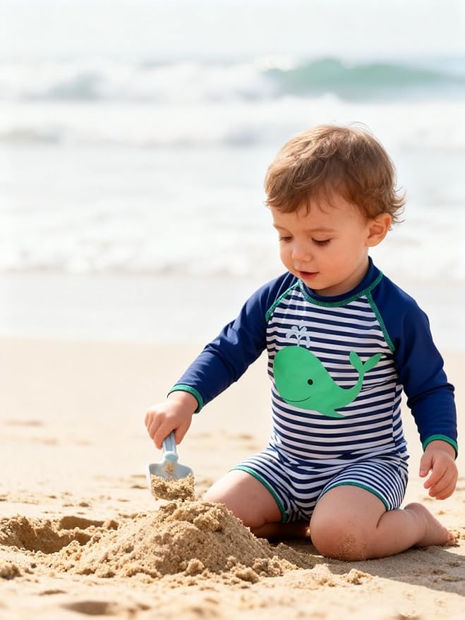 ADUKIDE Baby Boys Swimsuit Summer Beach Rash Guard Swimwear One Piece Sunsuit with Sun Hat 3-24 Months