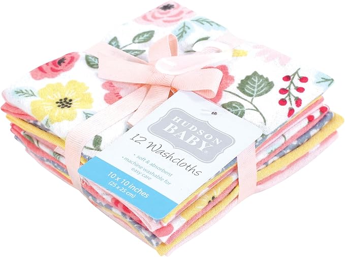 Hudson Baby Unisex Baby Flannel Cotton Washcloths, Modern Botanical 12 Pack, One Size