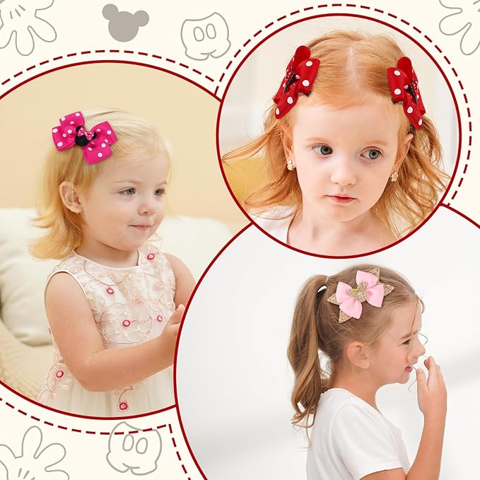 8PCS Mouse Ears Hair Bow Clips, 4 Inch Toddler Girls Polka Dot Hair Accessories, Birthday Party Decoration for Baby Toddler Girls