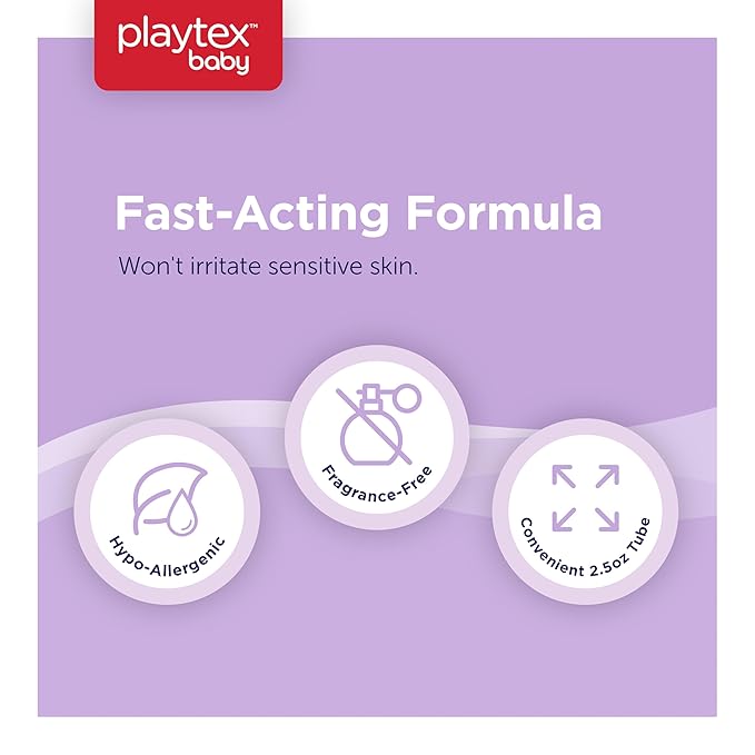 Playtex Baby Diaper Rash Cream, 2.5 oz. Tube, 3-Pack, Dermatologist Tested 40% Zinc Oxide Diaper Cream, Fragrance Free, Hypoallergenic, Free of Dye, Parabens and Phthalates