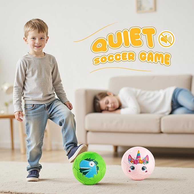 ZOOJOY Indoor Soccer Ball for Toddlers 1-3, Silent Baby Soccer Ball Soft Plush Inflatable with Pump, Ball Toys for Baby First Birthday Gift Boys Girls Kids, Pink Green
