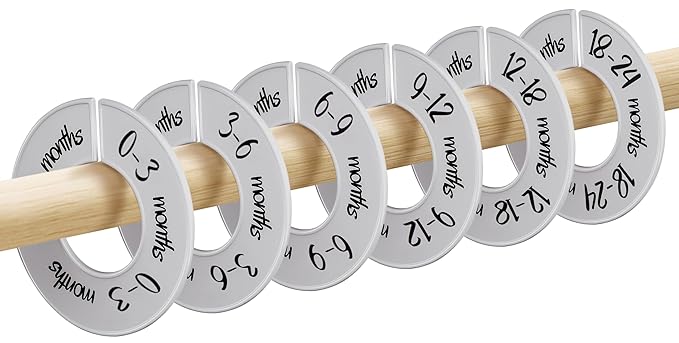 Pro Goleem Baby Closet Dividers Gray Baby Closet Organizer for Nursery Baby Clothes Size Age Dividers Fits 1.5" Rod 6 PCS