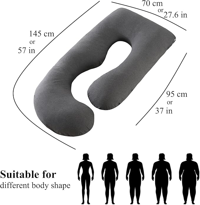 ALLOPERA Pregnancy Pillow, Full Body Maternity Pillow 57 inch, with Removable Washable Cover - Support for Legs, Back, Neck, Shoulder, HIPS, Belly for Pregnent Women, Jersey Knit Cotton (Dark Grey)