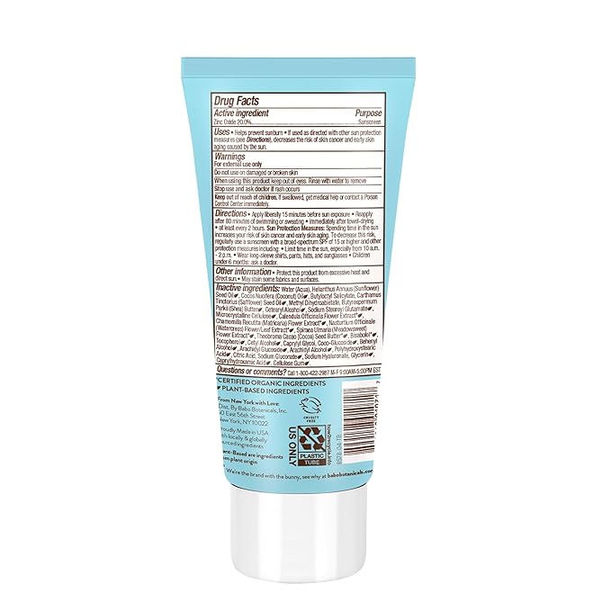 Babo Botanicals Sensitive Baby Mineral Sunscreen Lotion SPF50, Natural Zinc Oxide, Face & Body, Fragrance-Free, Water Resistant, EWG Verified, Vegan, Extra Sensitive Skin, For Babies/Kids (Pack of 2)