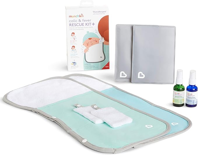 Munchkin® Theraburpee with Essential Oils: Colic & Fever Rescue Kit + with Hot & Cold Therapy Burp Cloths & Aromatherapy