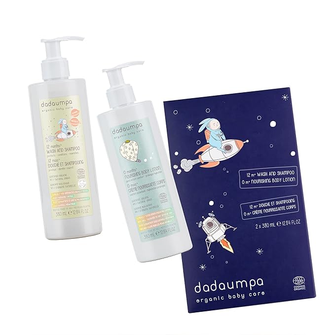 Organic Baby Bath & Care Kit 12months+ - Great Baby Gift Idea - Made in Italy with 100% Recycled Packaging (Contains Wash and Shampoo, Nourishing Body Lotion)