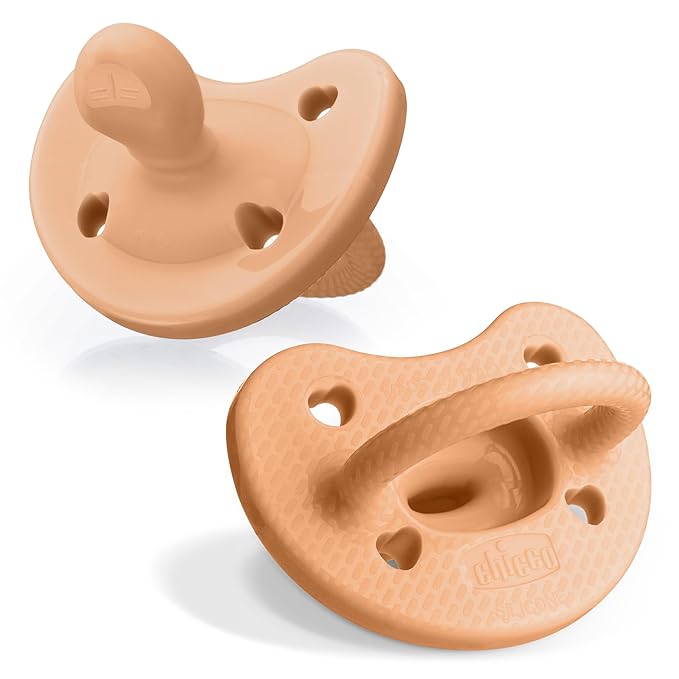 Chicco PhysioForma Luxe Orthodontic Pacifier, 6-16m | 100% Soft Silicone | Supports Breathing & Oral Development | Textured Shield & Handle | Includes Sterilizing Case | BPA Free | Cantaloupe, 2pk