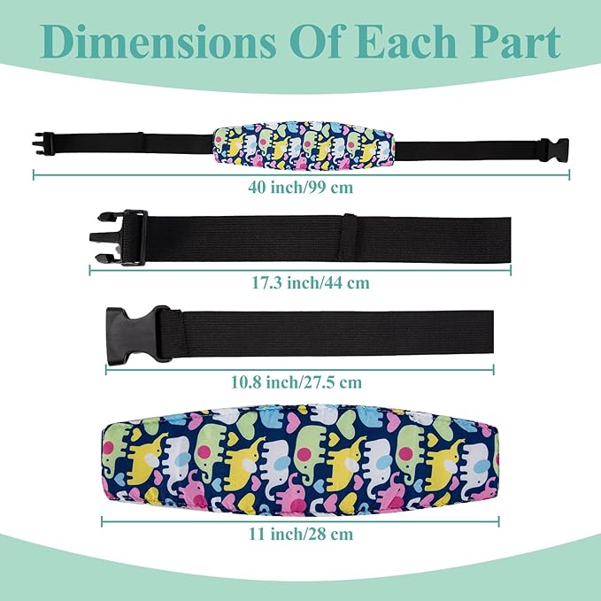 4Pack Baby Head Support for Car Seat, Adjustable Airplane Head Strap for Sleeping - Toddler Car Seat Head Support Pillow with Safety Rest Design for Infant and Child