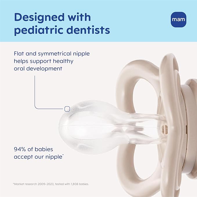 MAM Air Pacifier for Babies 16+ Months, Extra Air Flow for Sensitive Skin, Developed with Medical Experts, BPA-Free Skin Soft Silicone, 2 Count, with Sterilizer Case, Made in Europe