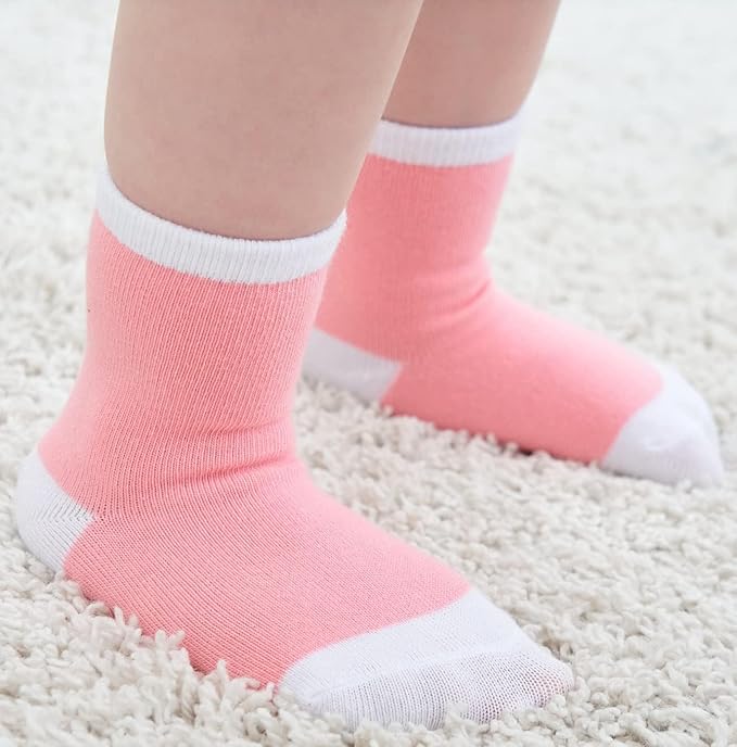 ZAPLES Baby Non Slip Grip Crew Socks with Anti Skid Soles for Infants Toddlers Kids Boys Girls